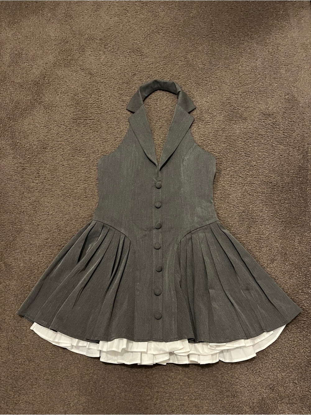 Miss Circle Hazel Grey Preppy Halter Neck Pleated Mini Dress - Picture 4 of 9